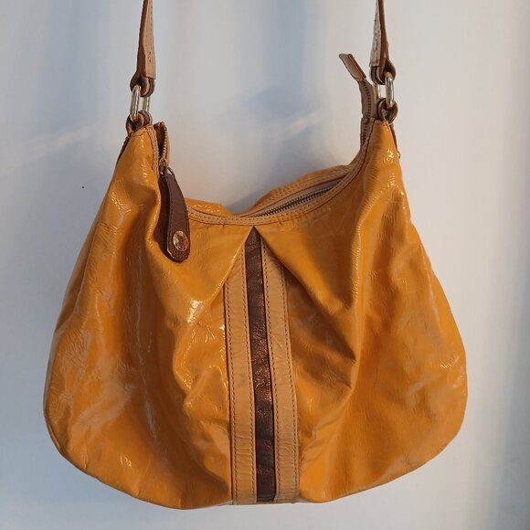 Perlina Mustard Patent Leather Satchel - Picture 1 of 16